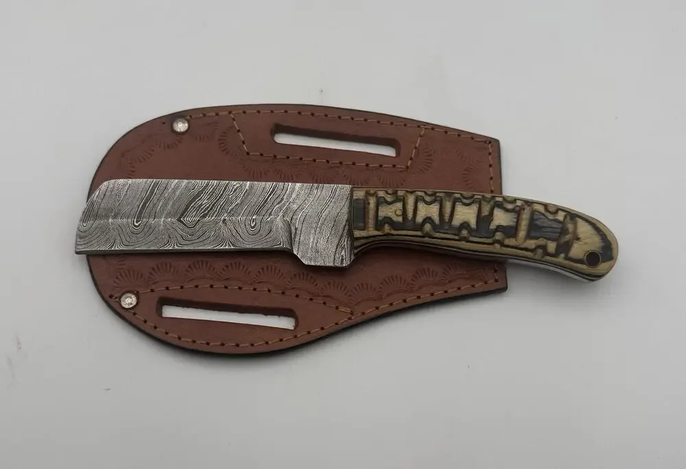 Handmade Damascus Steel Fixed Blade Knife w/ Leather Sheath – Pakistan Made NEW
